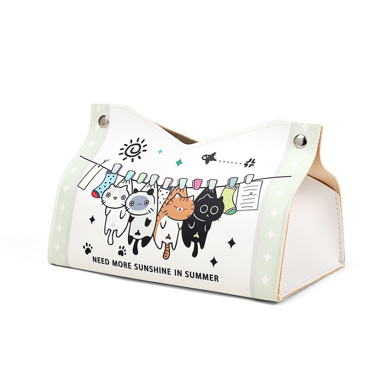 Linda caja de pañuelos para el hogar sala de estar dormitorio caja de dibujo almacenamiento multifuncional servilleta caja de dibujo de papel perro de dibujos animados lindo gato