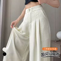 Летние широкие брюки в китайском стиле, высокая талия, размеры XS–2XL, чёрный/бежевый/молочный