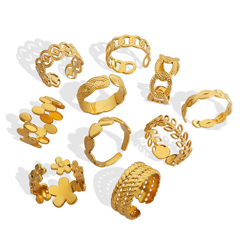 French-style niche design-inspired Instagram elegant layered stackable ear accessories geometric open-mouthed titanium steel gold-plated ring