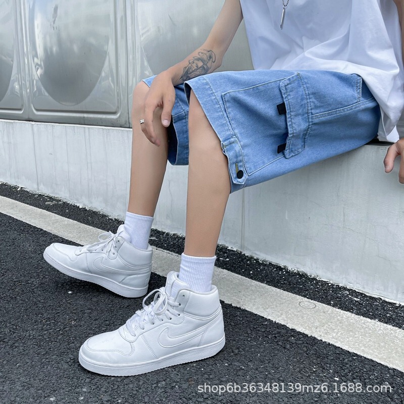 Summer Thin Denim Shorts Men's Ins Trendy Brand Hong Kong Style Loose Overalls Five-point Pants Korean Style Trendy Large Pants
