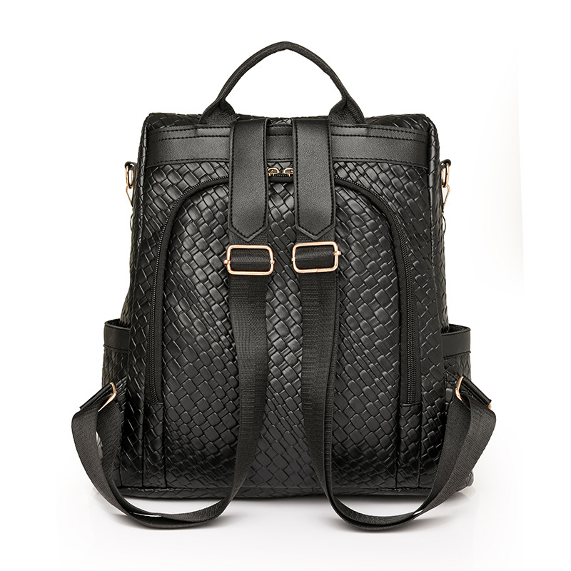 Comercio exterior al por mayor 2024 nuevas señoras casuales de cuero suave mochila antirrobo moda tejida multifunción mochila de doble uso