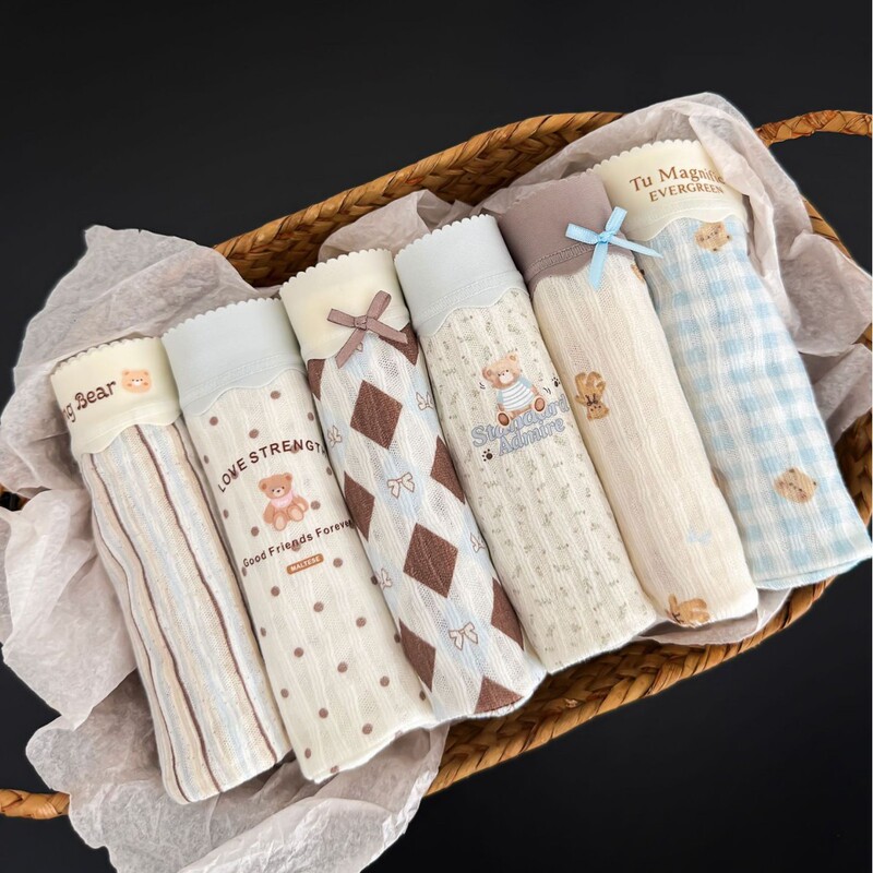 A9830 Special Blend Modal Soft and Comfortable Blue Coffee Bear Mid-Waist Women's Panties, All-Season Pure Cotton with Extended Crotch 10A A9830 Special Blend Modal Soft and Comfortable Blue Coffee Bear Mid-Waist Women's Panties, All-Season Pure Cotton with Extended Crotch 10A