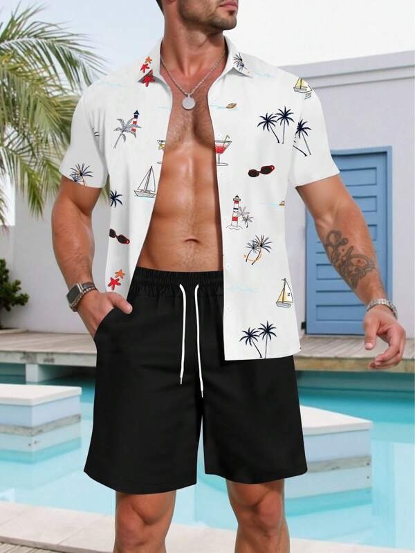 2025 nuevo estilo Amazon transfronterizo tendencia de moda casual europea y americana camisa de manga corta pantalones cortos traje MB1 MA1