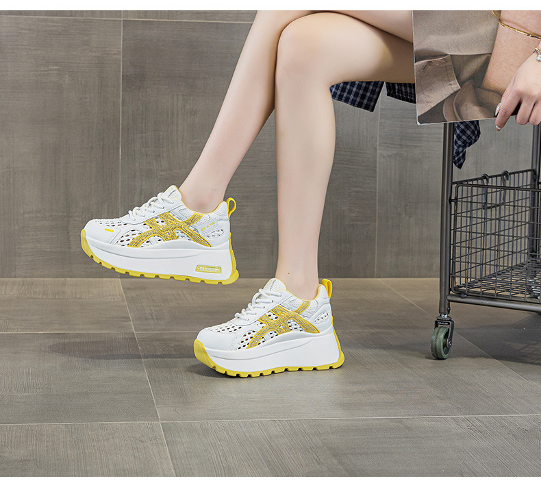 Giày sneaker nữ đế dày phong cách cổ điển phối màu, đan lưới thoáng khí mùa hè — Xám 5068, Vàng 5068, Trắng 5068 chi tiết 17