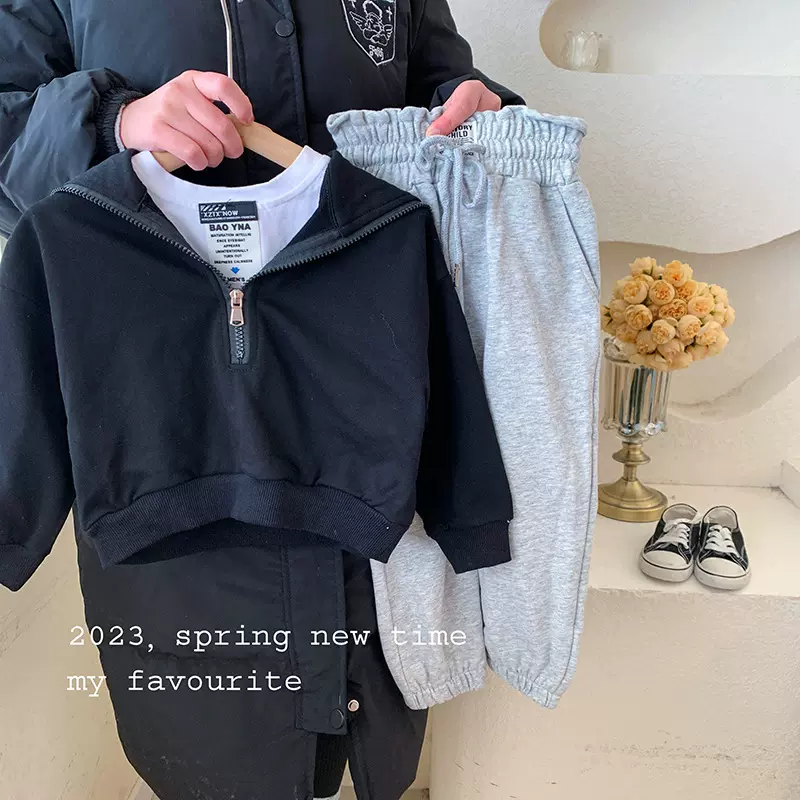 童装女童春装卫衣2024新款2-8岁儿童大翻领套头上衣宝宝洋气 潮