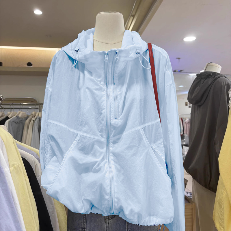 夏の新しいルーズカジュアルダブルジッパー単層薄型多用途フード付きジャケット軽量ジャケット女性の日焼け止めトップ|undefined