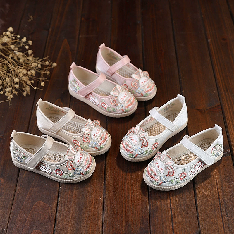 Hanfu вышитые туфли для девочек национальный ветер кролик вышитые туфли для детей танцевальные туфли