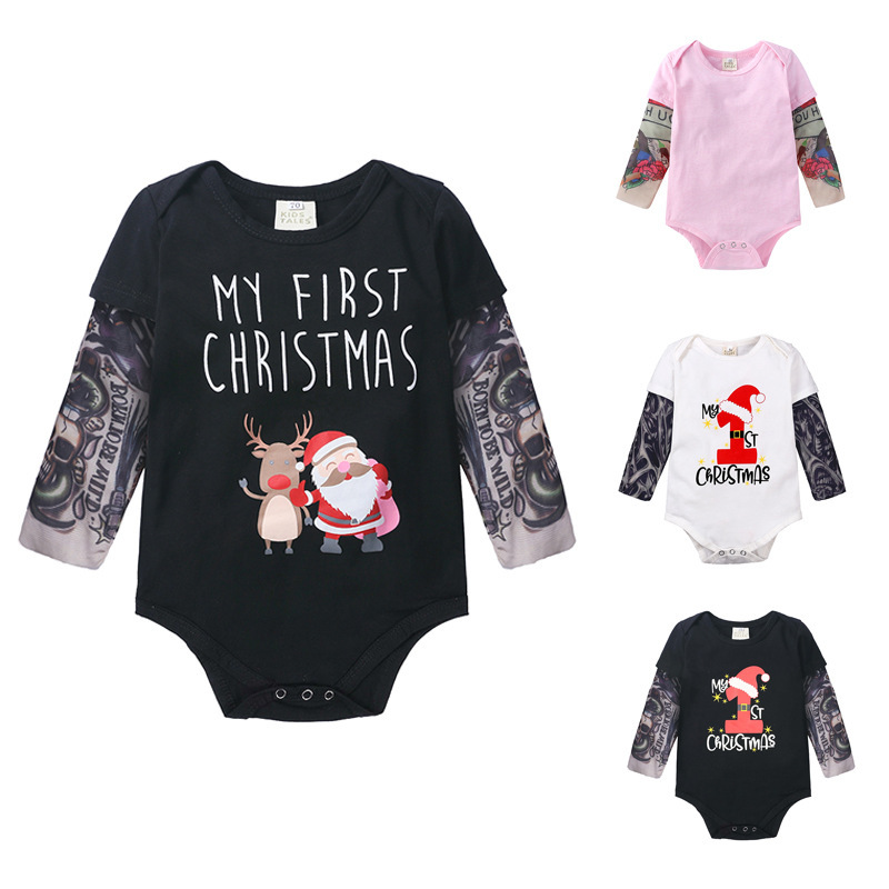 Kids Tales summer children's clothing 1-3 year old baby jumpsuit baby tattoo flower arm sleeve ha clothes triangle climbing