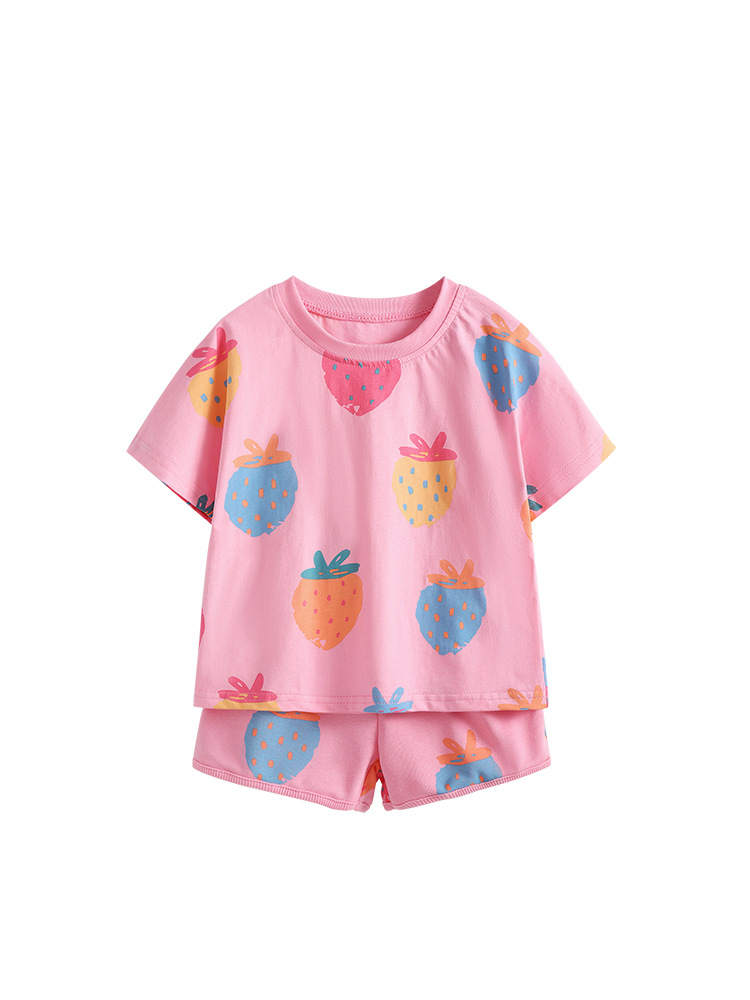 Trajes de niñas malwee transfronterizos de verano nuevos niños europeos y estadounidenses lindos niñas de cuello redondo manga corta dos piezas