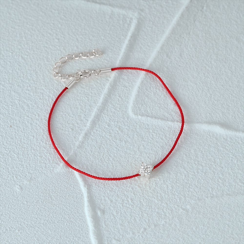 2g Weight Bracelets, Red Line Bracelet Classification 1 Piece Quantity Casual, Daily Occasion 925 Sterling Silver Material Book, Flower Pattern Women's, Couple Gender Plating Design Simple Style Style 1 Piece 925 Sterling Silver Book Flower Bracelets Red Line Bracelet 3