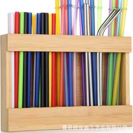 木制吸管收纳架带双面胶不倒翁吸管整理盒多格木制厨房柜台置物架