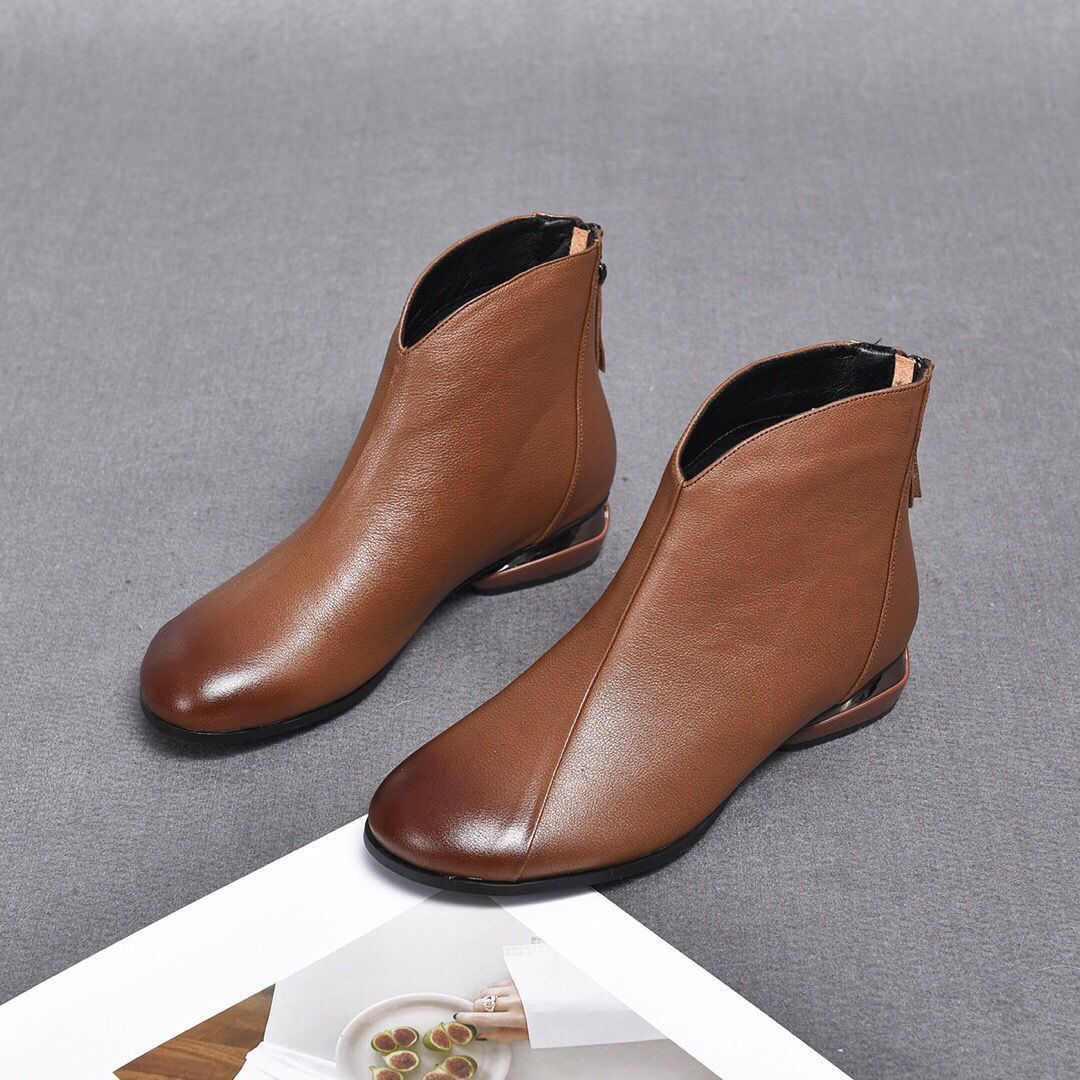 ShoeVault Round Toe Chunky Heel Back Zipper Korean Fashion For Women 2023 Autumn Winter New Fashionable Elegant Style Women's_vogvips.com