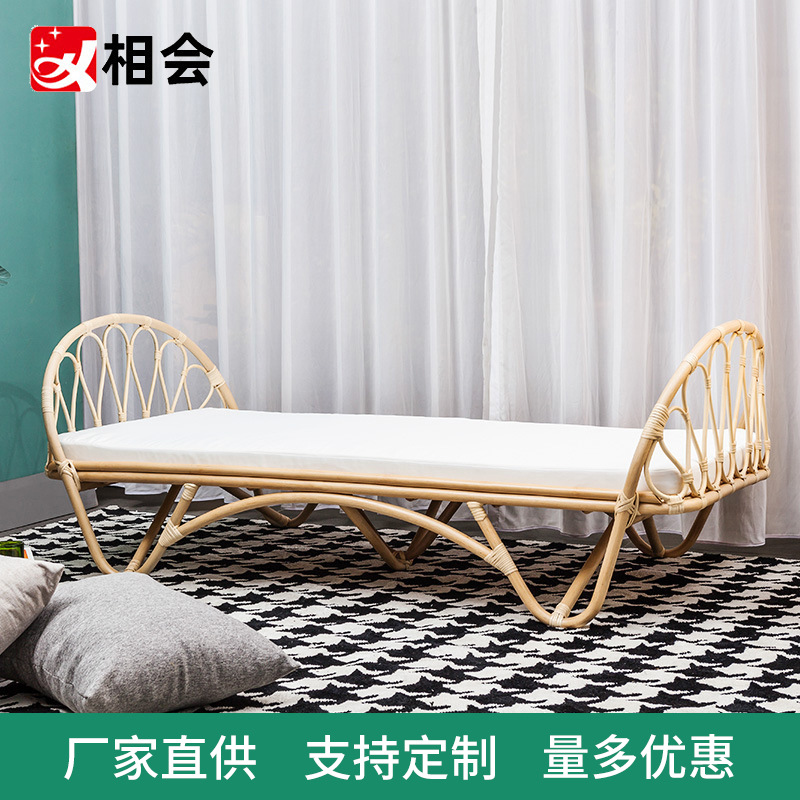 Meet the Nordic Rattan Art Bed Homestay Home Rattan Woven Bed Children's Single Bed Real Rattan Natural Rattan Double Bed