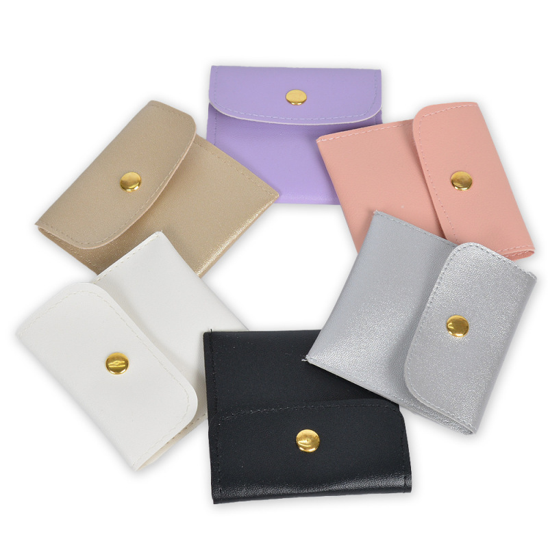 Simple Leather Snap-Fastener Small Pouch for Cosmetics, Earphones, and Jewelry Storage, Wear-Resistant Soft Leather Portable Bag, Wholesale in Stock