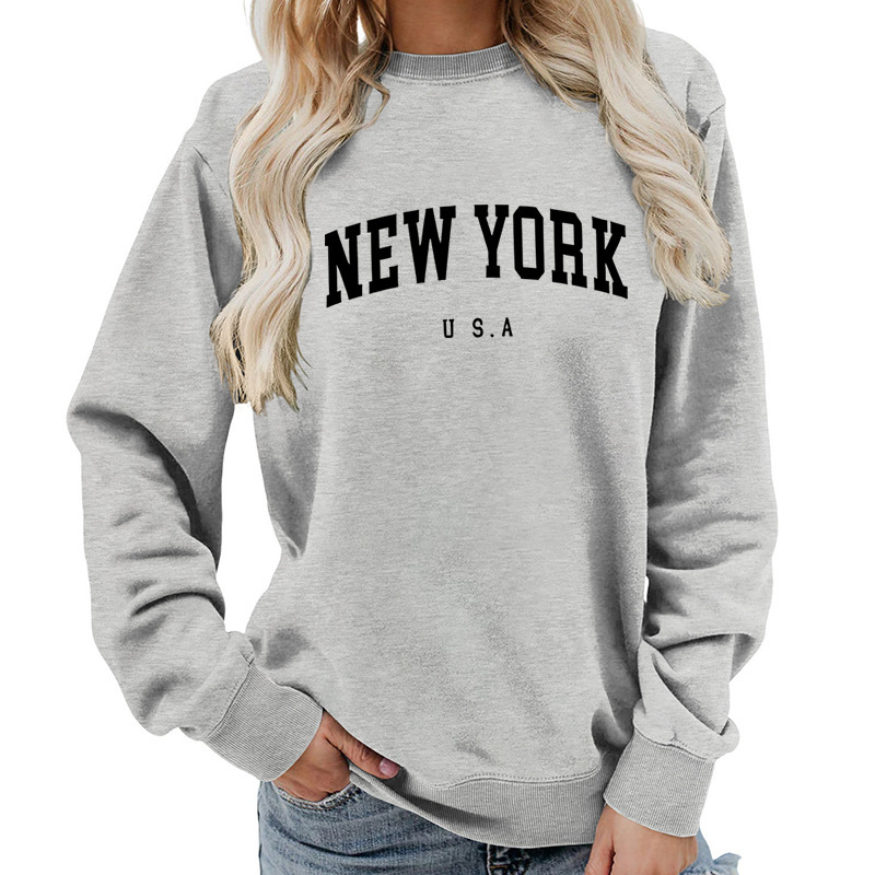 New York Printed Round Neck Women's Tops Sweatshirt Autumn and Winter Amazon Supply Casual Loose Export Fashion New York Printed Round Neck Women's Tops Sweatshirt Autumn and Winter Amazon Supply Casual Loose Export Fashion