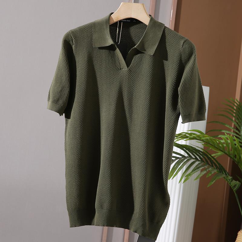 ¡Línea! ¡Cliente de algodón de punto de piña! 2025 verano nuevo estilo de los hombres moda polo solapa casual camiseta de manga corta