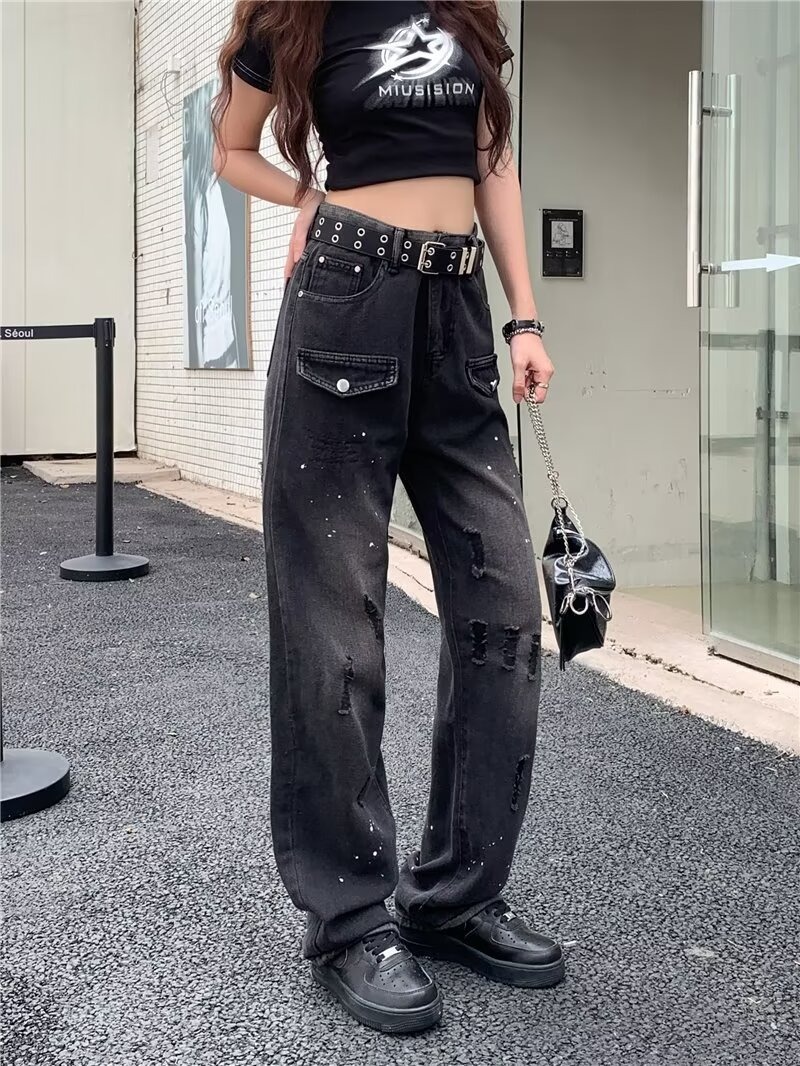 "Women's Denim Overalls - Classic Black Lumberjack Style, Relaxed Fit, Straight Leg, Comfortable & Stylish For Spring And Autumn_mkmklike.com