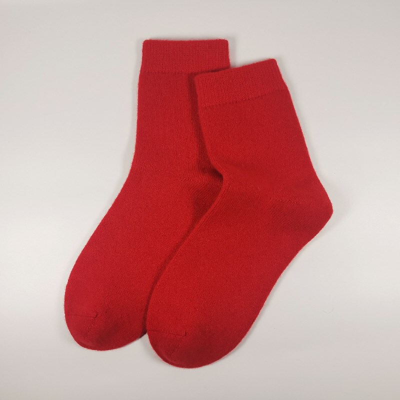 Autumn and Winter Solid Color Cashmere Women's Warm Cashmere Socks Elastic Sweat Absorbing Breathable Comfortable Sports New Year Socks