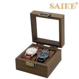 [复古版]现货批发黑胡桃木质双表位手表收纳盒对表手表盒情侣表盒