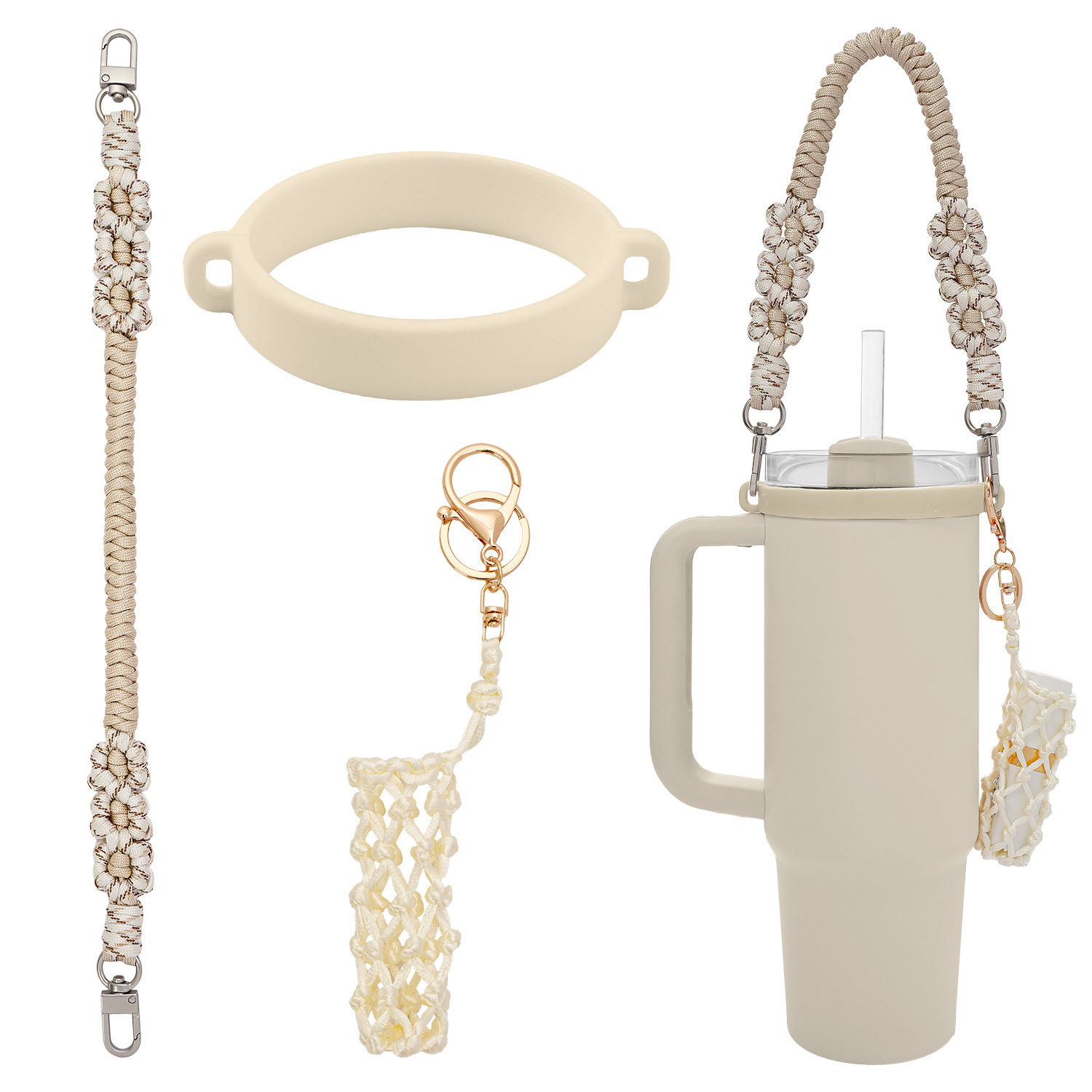 Amazon stanley pequeña margarita flor taza de agua cordón de grado alimenticio anillo de silicona cinturón de taza de agua portátil