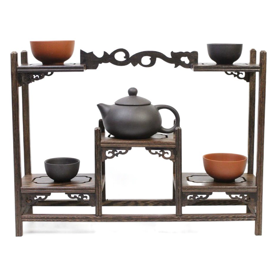 Куриное крыло Дерево Маленькая антикварная стойка Стойка для чайника Чайный сервиз Ваза Фарфор Павильон Duobao Миниатюрная антикварная стойка Маятник в китайском стиле