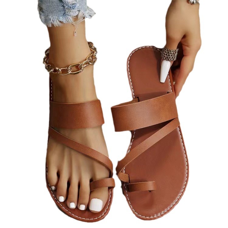 2023 Summer New Fashion Flat For Women, Large Size Outdoor Slippers, Toe-Clip Beach Sandals_vogvips.com