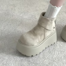 时尚厚底松糕马丁靴女2025秋冬季新款圆头复古百搭高帮磨砂皮短靴