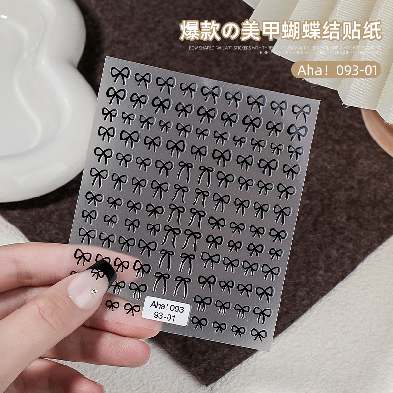 Pegatinas de Uñas con Diseño de Lazo, Estilo Nuevo, Transfronterizo, Calcomanías en Blanco y Negro con Lámina Dorada, Finas y Flexibles, Decoración de Uñas Sencilla