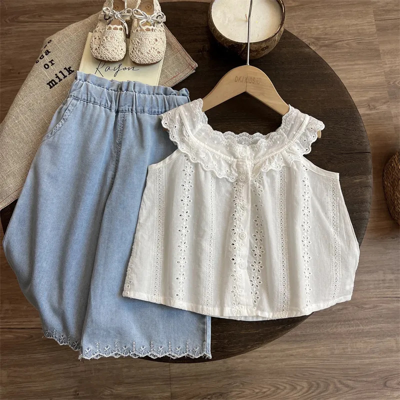 2026 nuevos pantalones largos de niñas jeans delgados de verano para niños pequeños y medianos niños extranjeros pantalones jeans de piernas anchas de niñas image 2