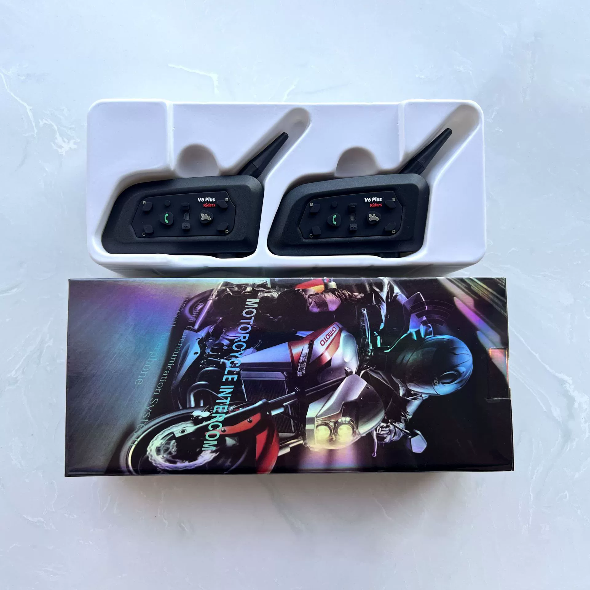 V6 Plus motorcycle helmet intercom machine full -duplex Bluetooth riding real -time intercom dual -pack foreign trade thermal sales