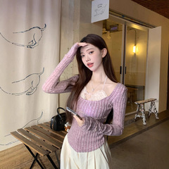 純粋なレースは首のtシャツの女装をつなぎ合わせます。