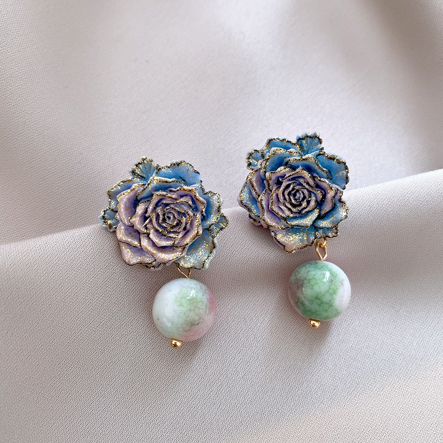 Flores azules vintage medievales pendientes de goteo de aceite ligero lujo alta sensación de joyería Yiwu fábrica al por mayor image 49