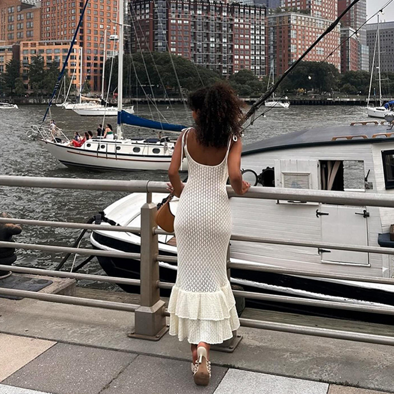 Sexy Böhmisches Gestricktes Strandkleid Für Damen Mit Trägern_voghion.com