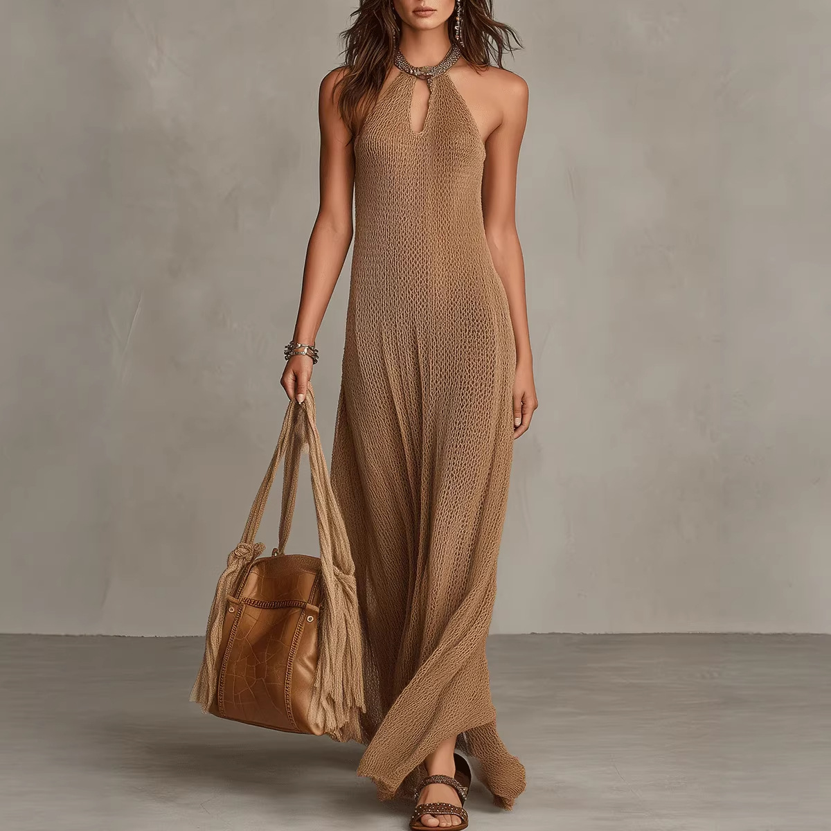 2026 European And American Cross-border Independent Site Western Resort Style Casual Sleeveless Knitted Halter_ecoleips.com