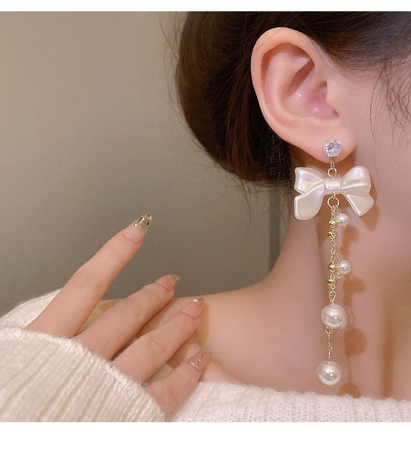 Sweet Bow Knot Copper Tassel Drop Earrings 1 Pair