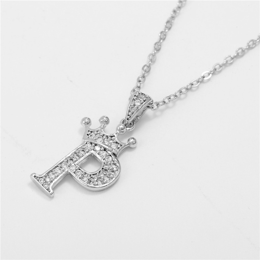 Fashion Micro-inlaid Zircon Crown English Letter Necklace Platinum Necklace Wholesale Nihaojewelry display picture 8