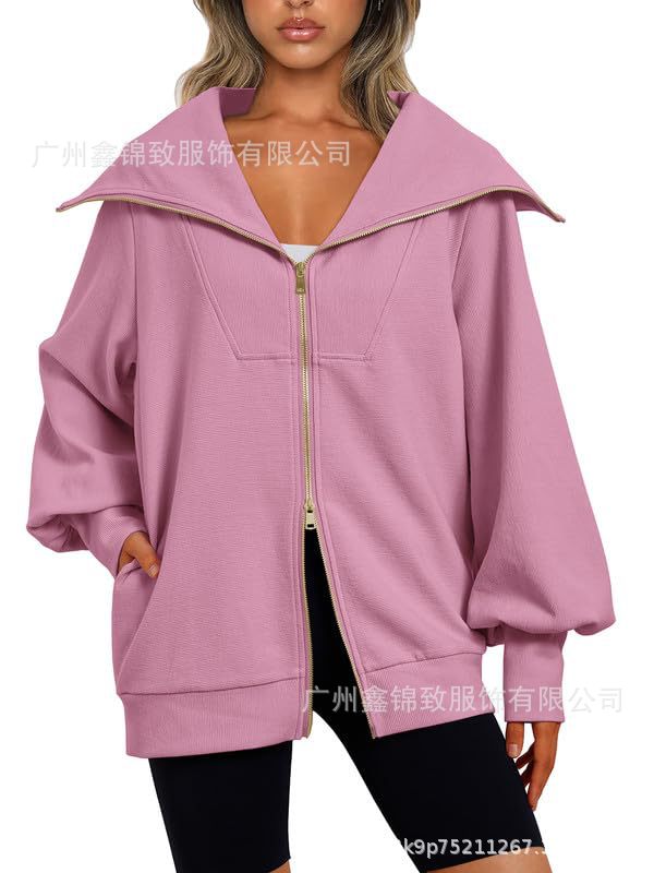 2023 Amazon mujeres de gran tamaño cremallera lindo sudadera chaqueta ropa 2023 otoño y el invierno la moda
