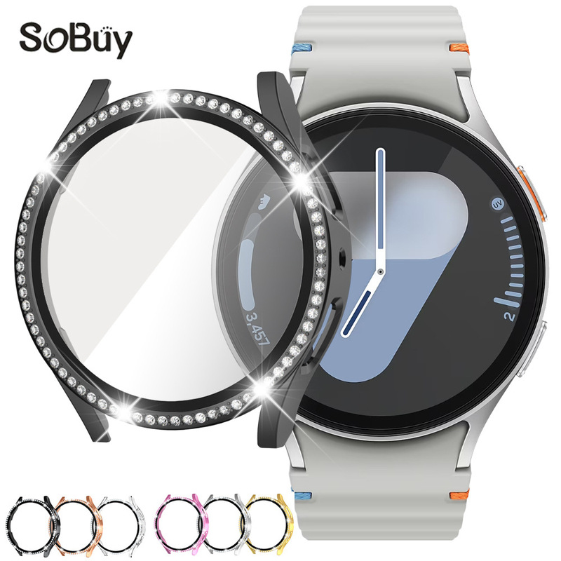 For Samsung Watch Diamond-encrusted One-piece Case Galaxy Watch7/FE/6/5/4 Protective Cover Full-cover Tempered Film
