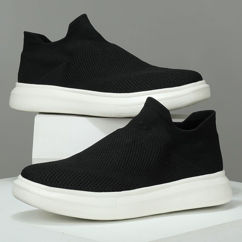 45 No Laces, Foot Width 46 Men's Sports and Leisure Shoes, Men's Versatile One-Legged Large Size Fly-Knit Lazy Socks Shoes