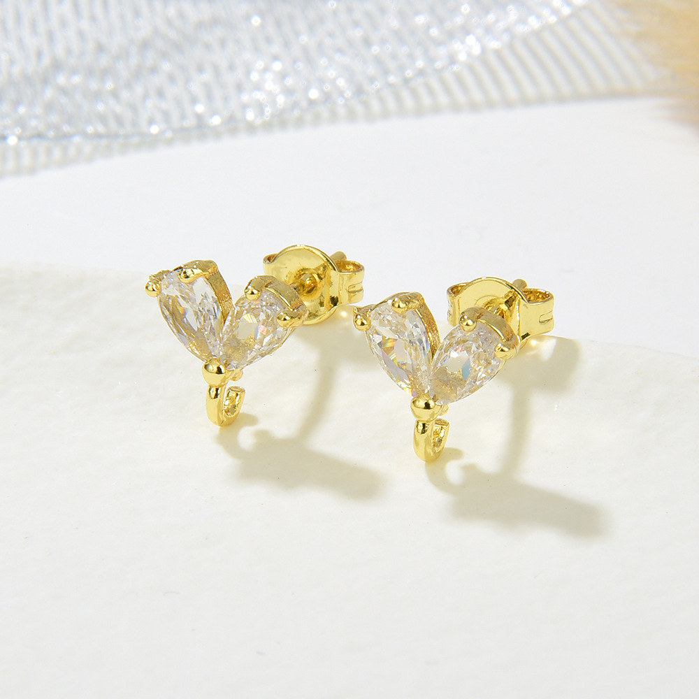 DIY Jewelry Accessories Classification 1 Pair 8.5*8mm Copper Zircon 18K Gold Plated Heart Shape Earring Findings