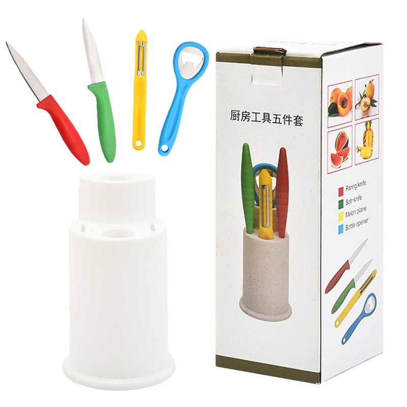 Cuchillo de frutas de acero inoxidable, cuchillo de frutas, abertura de botellas, cuchillo de cuchillo, conjunto de herramientas de cocina, conjunto de cinco piezas