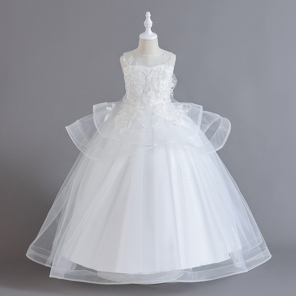 Pasarela de niñas de gama alta vestido de princesa largo para niños nuevos vestido de rendimiento de niña de flores vestido de malla mullido
