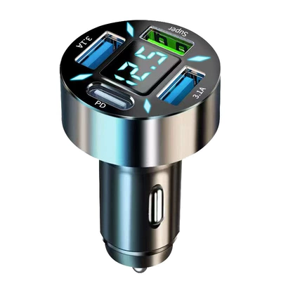 Cross-Border New Model Super: Mobil şarj cihazları - 4usb-pdsuper31a-digital-display-car-charger-black-opp-bag
