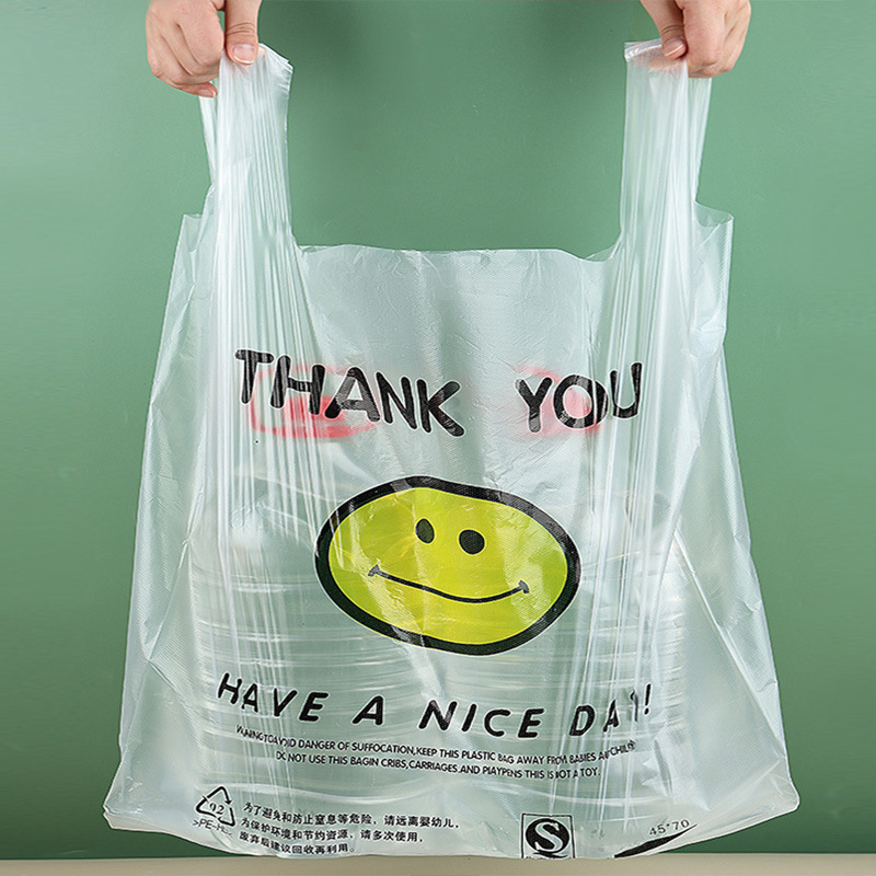 スマイリーフェイスビニール袋透明商業屋台ビニール袋赤いスーパーマーケットのショッピングバッグ増粘食品包装袋食用グレード