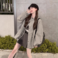 韩系高级感抽绳立领风衣外套女春秋季2025新款小个子夹克短款上衣