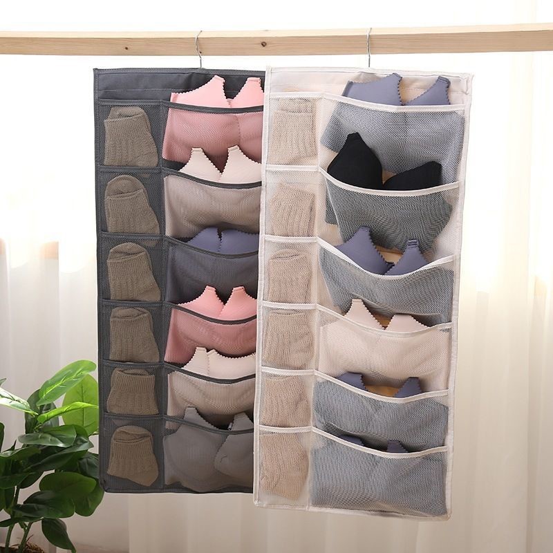 Two-sided wardrobe underwear and innerwear storage bag, wall-mounted bedroom student dormitory sock hanger storage bag, fabric