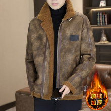 皮毛一体外套秋冬季男士羊羔绒翻领夹克痞帅加绒加厚麂皮绒皮棉衣