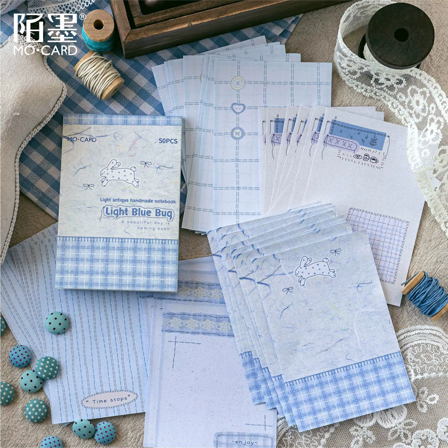 陌墨 Memo Pad Sewing Time Series Light Retro Simple Salt Decoration Collage Message Notes