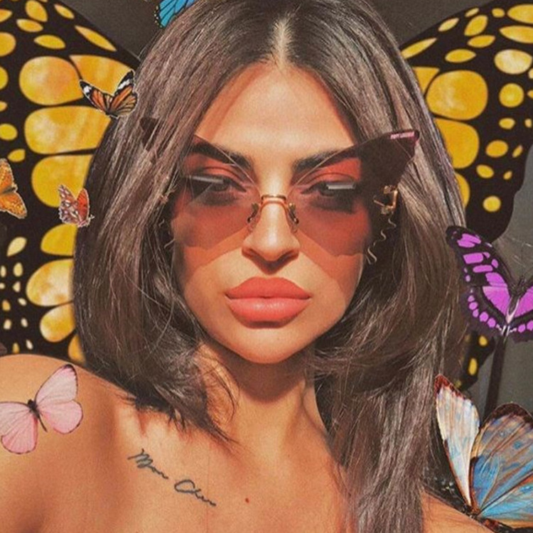 UV400 Protection, Resin Lens Material Butterfly Frame Glasses Style Outdoor Occasion Fashion Butterfly UV400 Protection Resin Butterfly Frame Frameless Women's Sunglasses