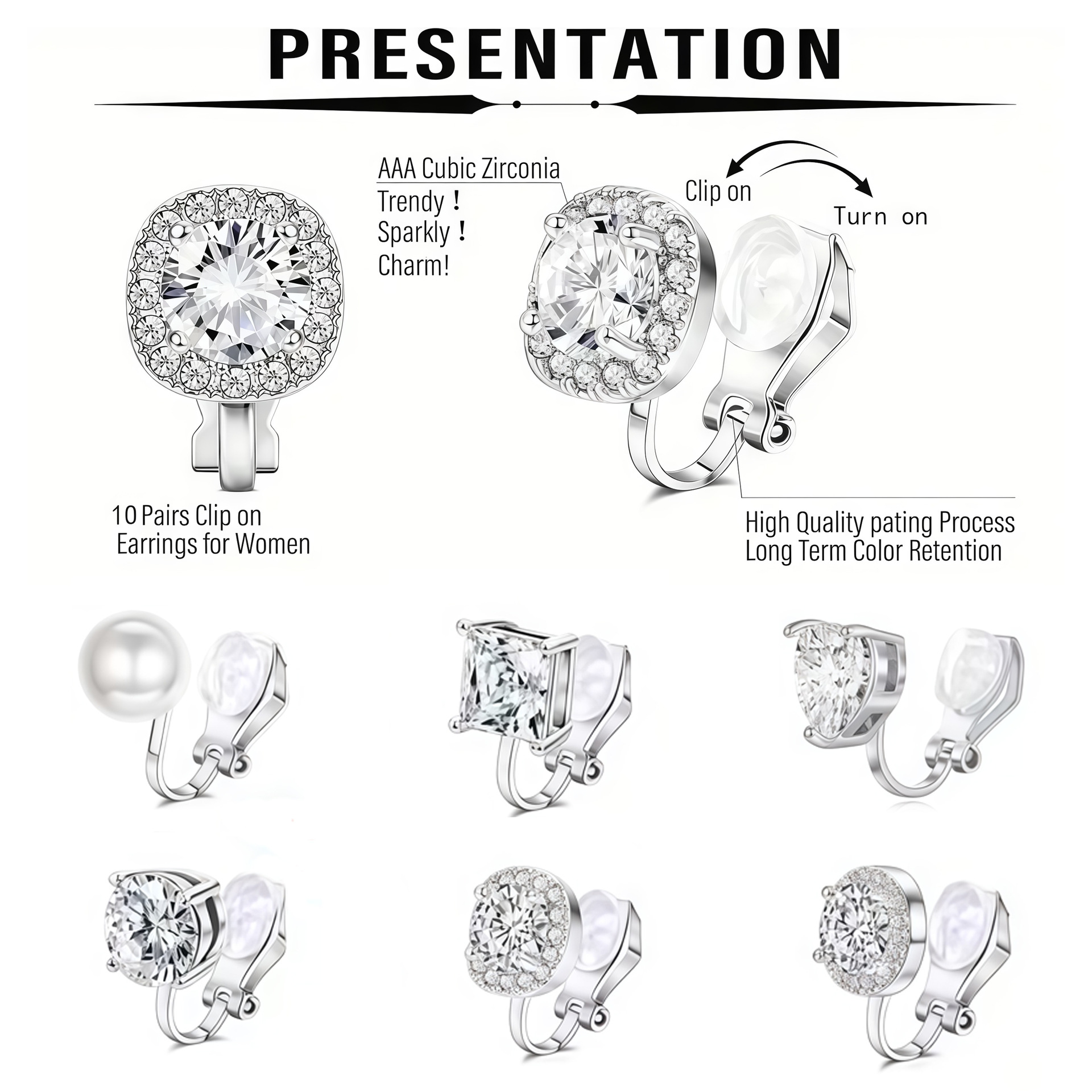 European and American Hot-Selling Simple Sparkling Zircon Painless Pierced Ear Clip Four-Claw Earrings Ear Bone Clip Japanese and Korean Earrings for Women